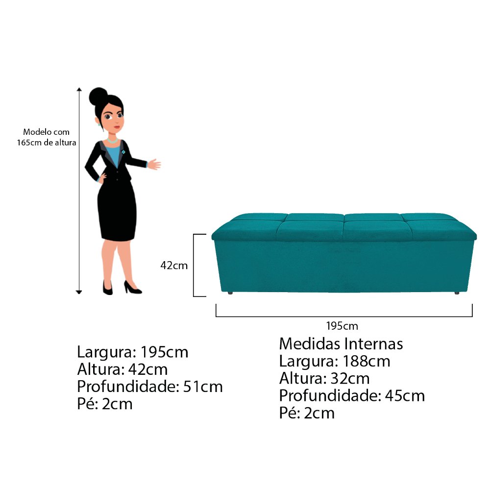Kit Cabeceira e Calçadeira Munique 195 cm King Size Suede Azul Turquesa - Amarena Móveis