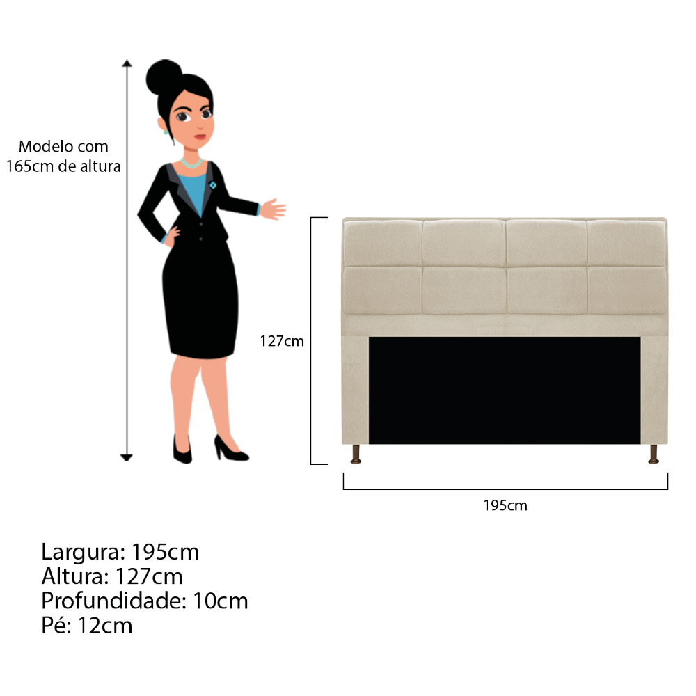 Kit Cabeceira e Calçadeira Munique 195 cm King Size Suede Bege - Amarena Móveis