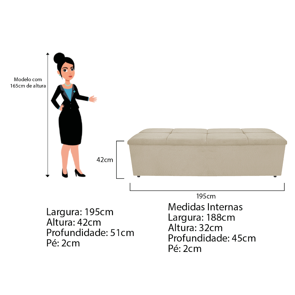 Kit Cabeceira e Calçadeira Munique 195 cm King Size Suede Bege - Amarena Móveis
