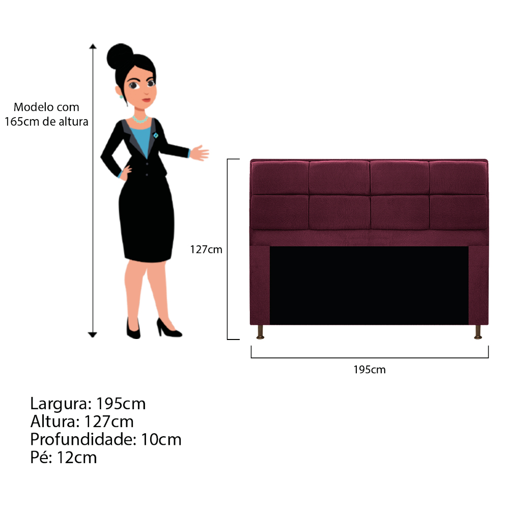 Kit Cabeceira e Calçadeira Munique 195 cm King Size Suede Bordô - Amarena Móveis