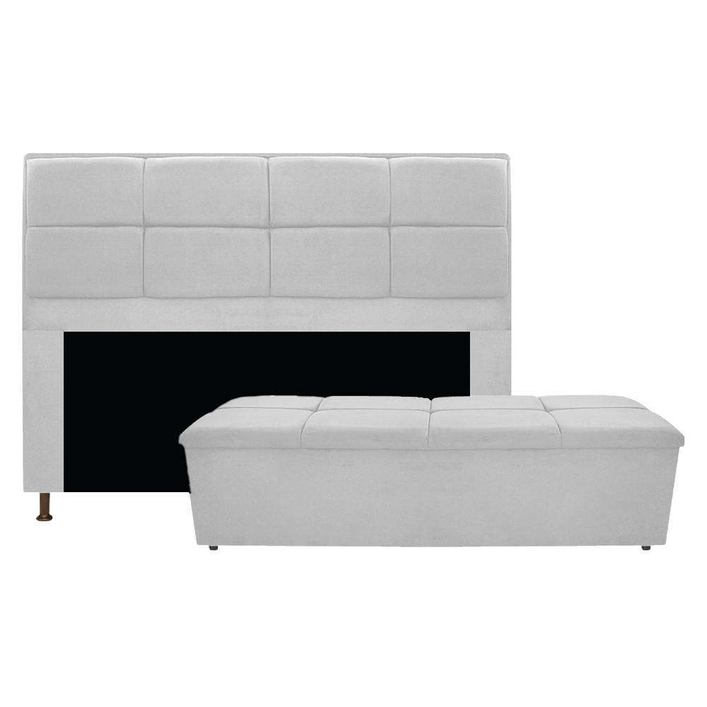 Kit Cabeceira e Calçadeira Munique 195 cm King Size Suede Branco - Amarena Móveis