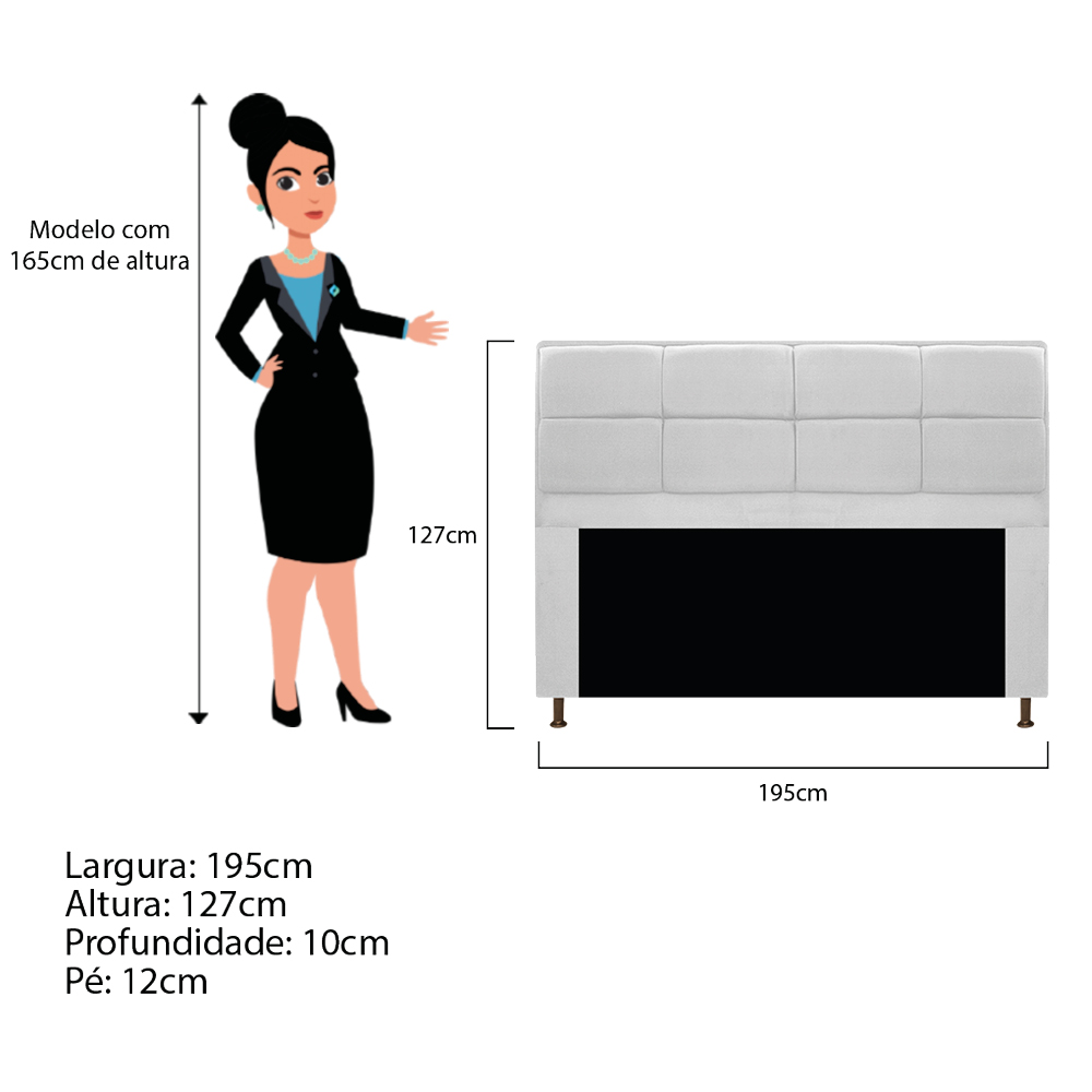 Kit Cabeceira e Calçadeira Munique 195 cm King Size Suede Branco - Amarena Móveis