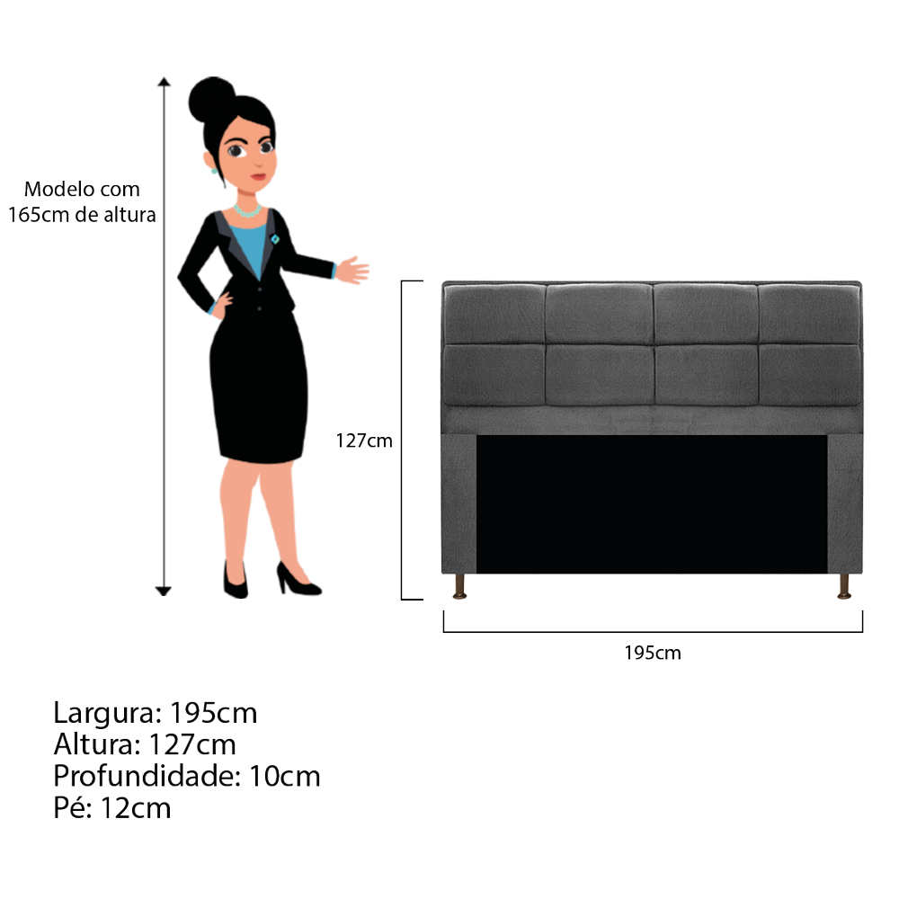 Kit Cabeceira e Calçadeira Munique 195 cm King Size Suede Cinza - Amarena Móveis