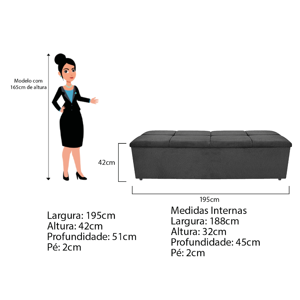 Kit Cabeceira e Calçadeira Munique 195 cm King Size Suede Cinza - Amarena Móveis