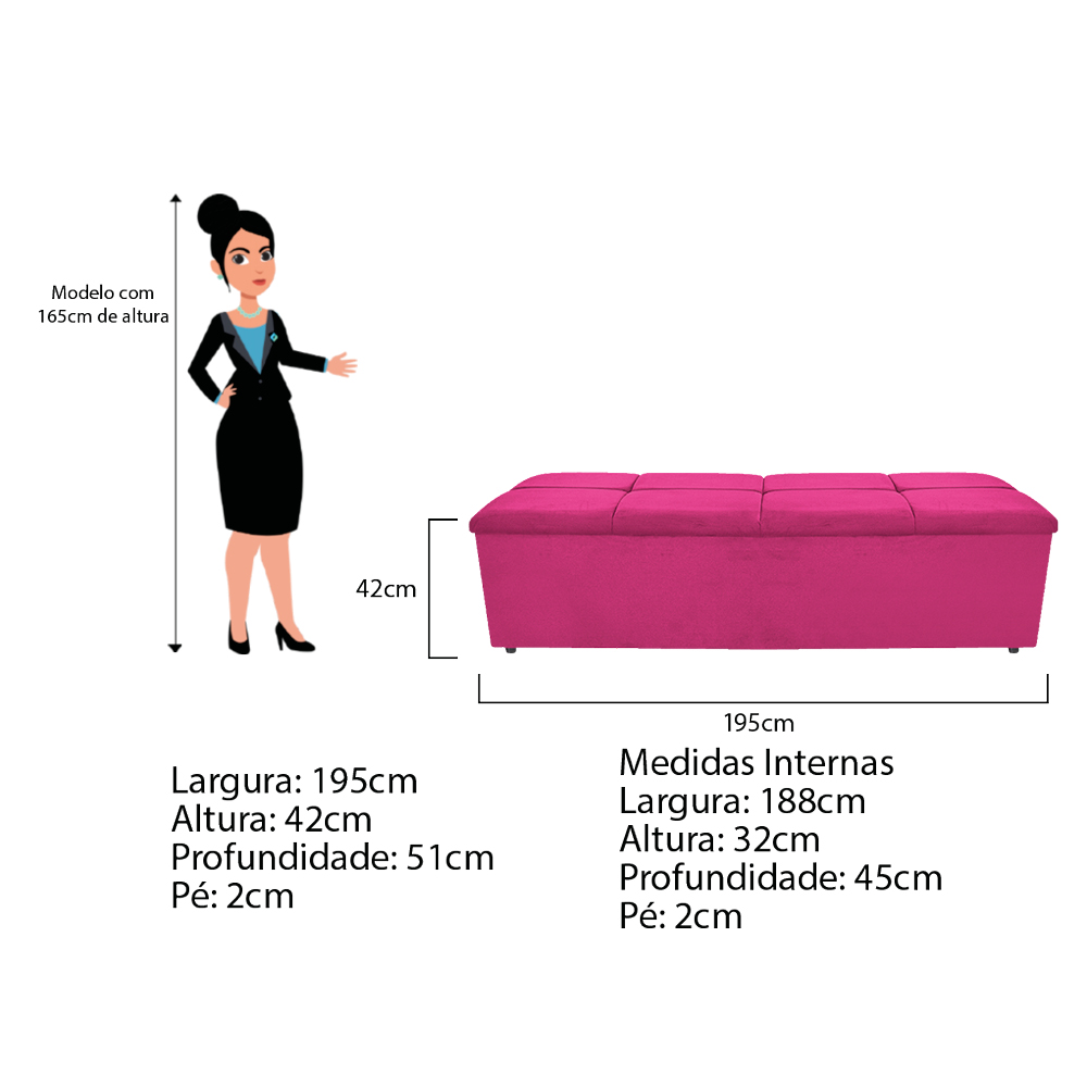 Kit Cabeceira e Calçadeira Munique 195 cm King Size Suede Pink - Amarena Móveis