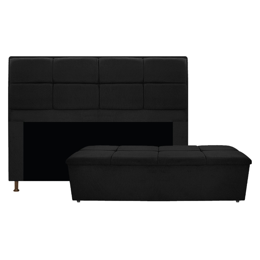 Kit Cabeceira e Calçadeira Munique 195 cm King Size Suede Preto - Amarena Móveis
