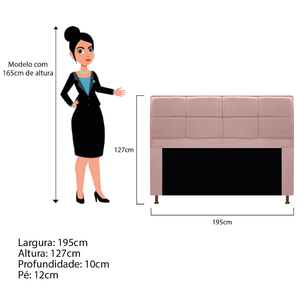 Kit Cabeceira e Calçadeira Munique 195 cm King Size Suede Rosê - Amarena Móveis