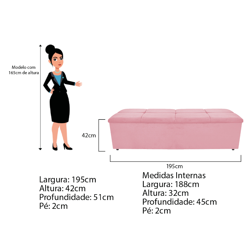 Kit Cabeceira e Calçadeira Munique 195 cm King Size Suede Rosa Bebê - Amarena Móveis