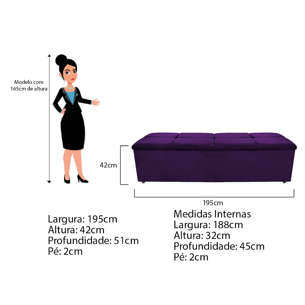 Kit Cabeceira e Calçadeira Munique 195 cm King Size Suede Roxo - Amarena Móveis