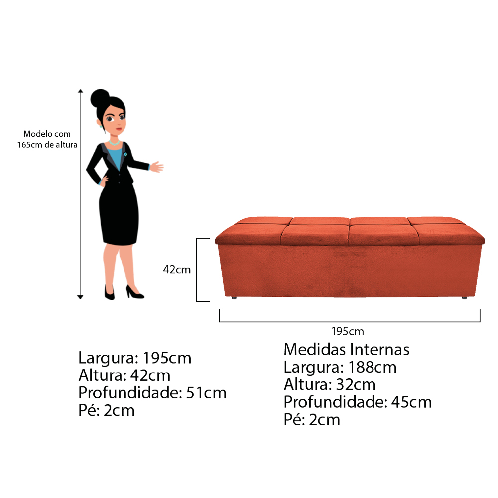 Kit Cabeceira e Calçadeira Munique 195 cm King Size Suede Terracota - Amarena Móveis