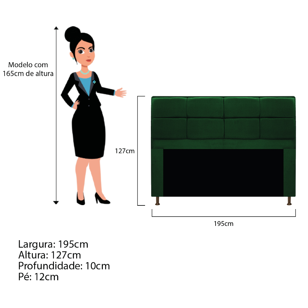 Kit Cabeceira e Calçadeira Munique 195 cm King Size Suede Verde - Amarena Móveis