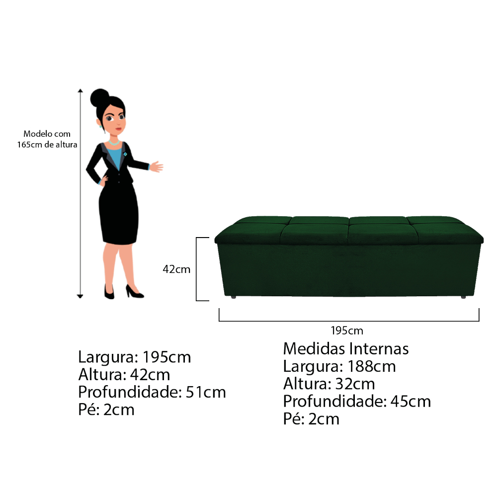 Kit Cabeceira e Calçadeira Munique 195 cm King Size Suede Verde - Amarena Móveis