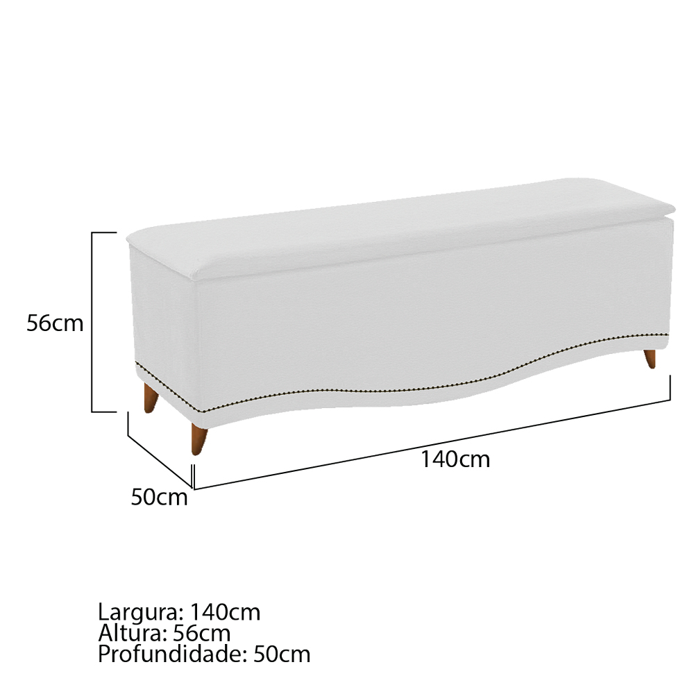 Kit Cabeceira e Calçadeira Yasmim 140 cm Casal Corano Branco - Amarena Móveis