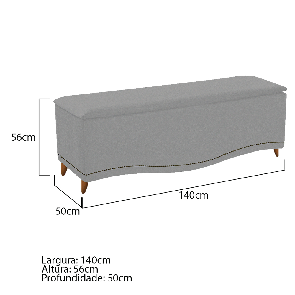 Kit Cabeceira e Calçadeira Yasmim 140 cm Casal Corano Cinza - Amarena Móveis