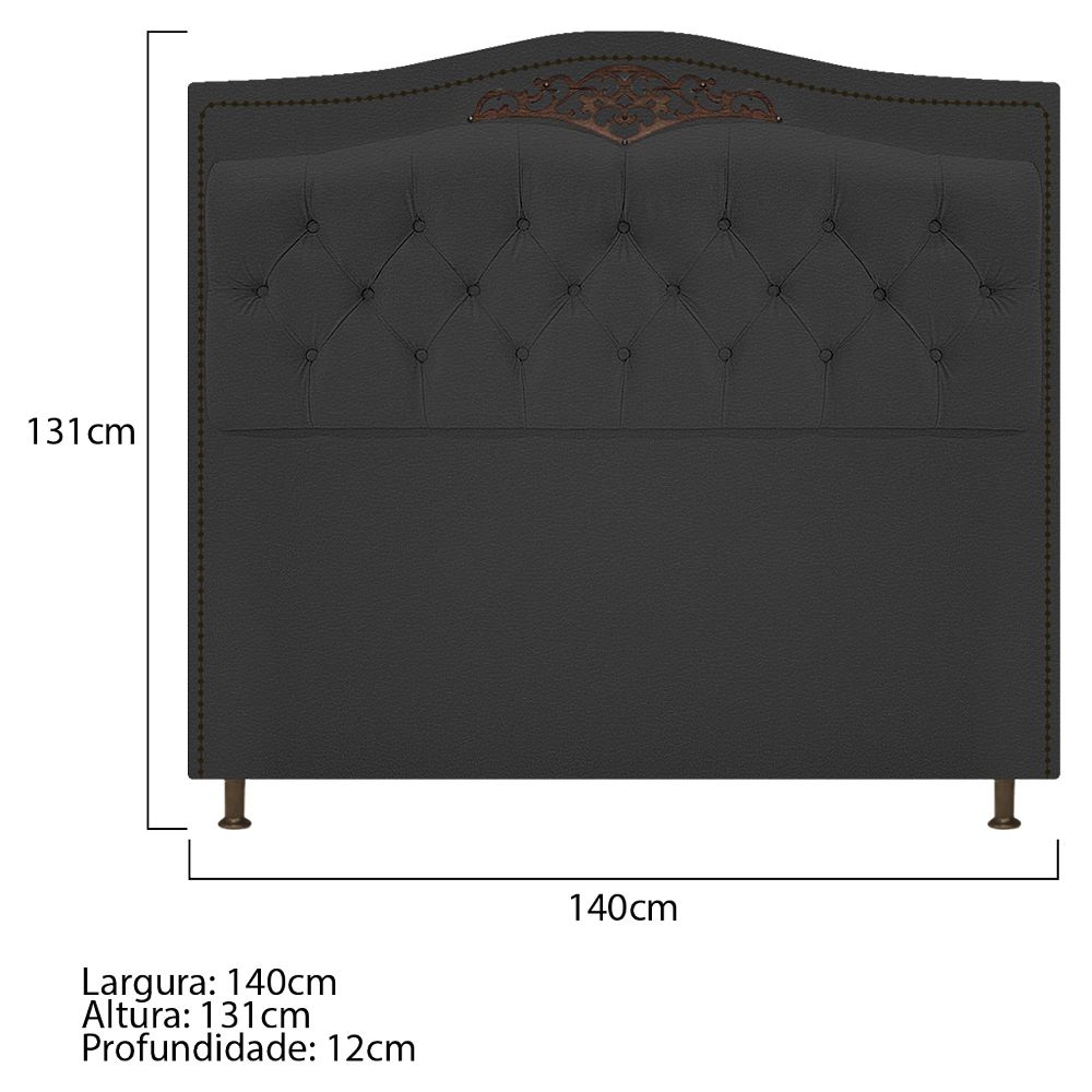 Kit Cabeceira e Calçadeira Yasmim 140 cm Casal Corano Preto - Amarena Móveis