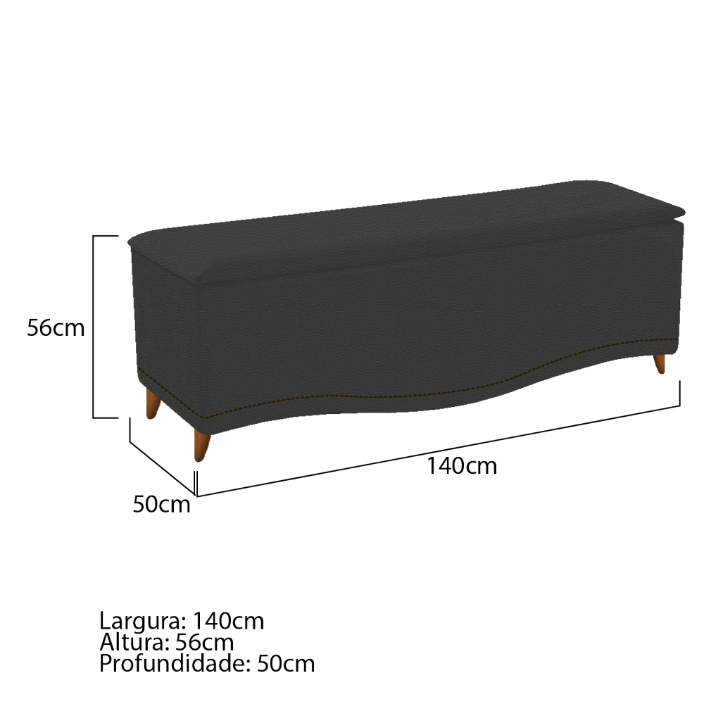 Kit Cabeceira e Calçadeira Yasmim 140 cm Casal Corano Preto - Amarena Móveis