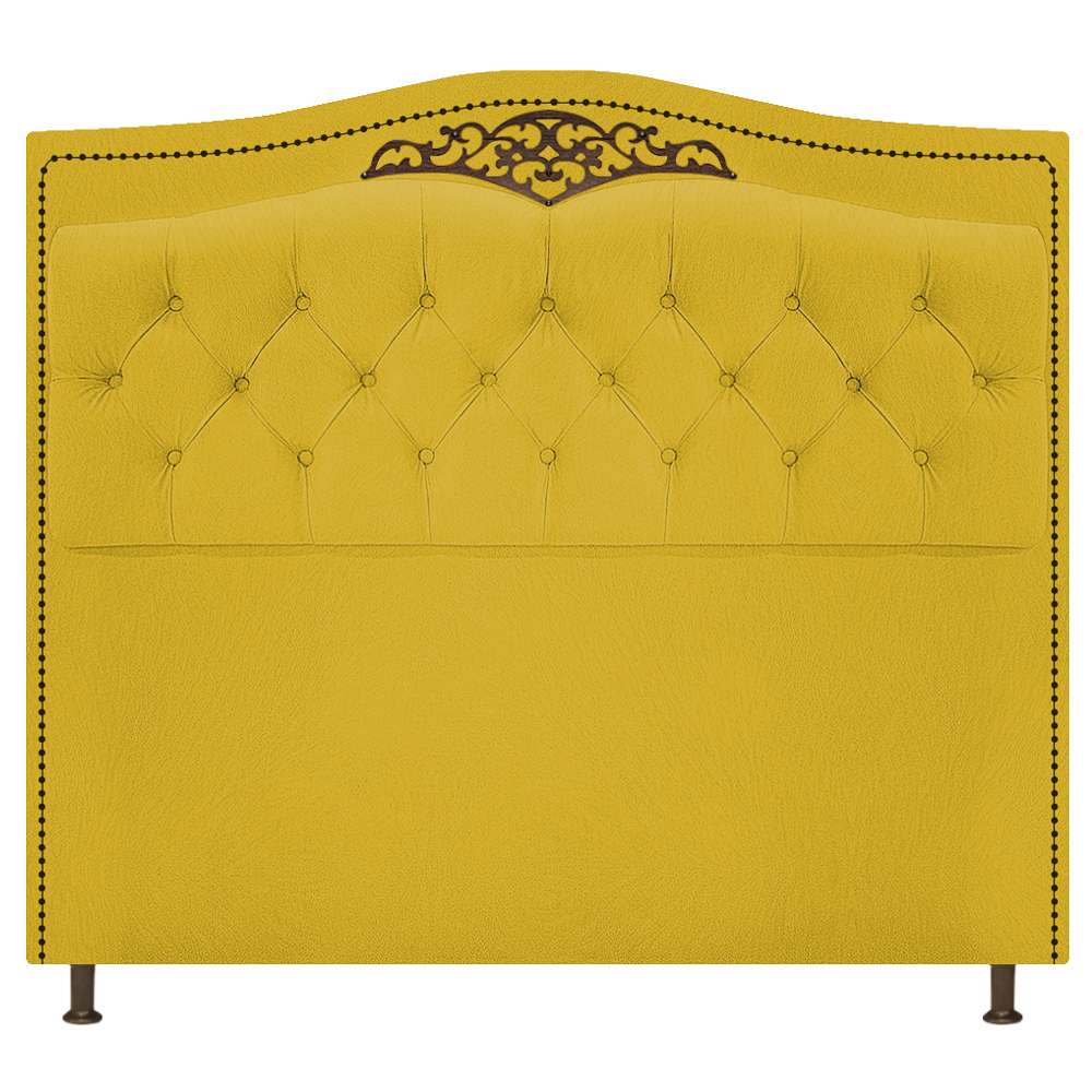 Kit Cabeceira e Calçadeira Yasmim 140 cm Casal Suede Amarelo - Amarena Móveis