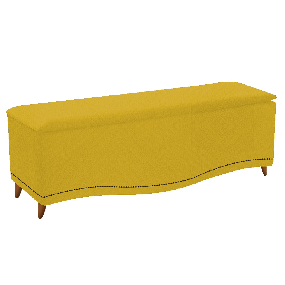Kit Cabeceira e Calçadeira Yasmim 140 cm Casal Suede Amarelo - Amarena Móveis