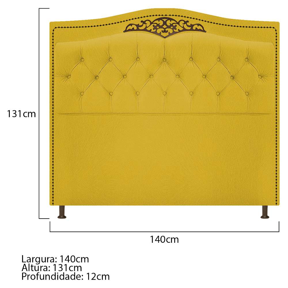 Kit Cabeceira e Calçadeira Yasmim 140 cm Casal Suede Amarelo - Amarena Móveis