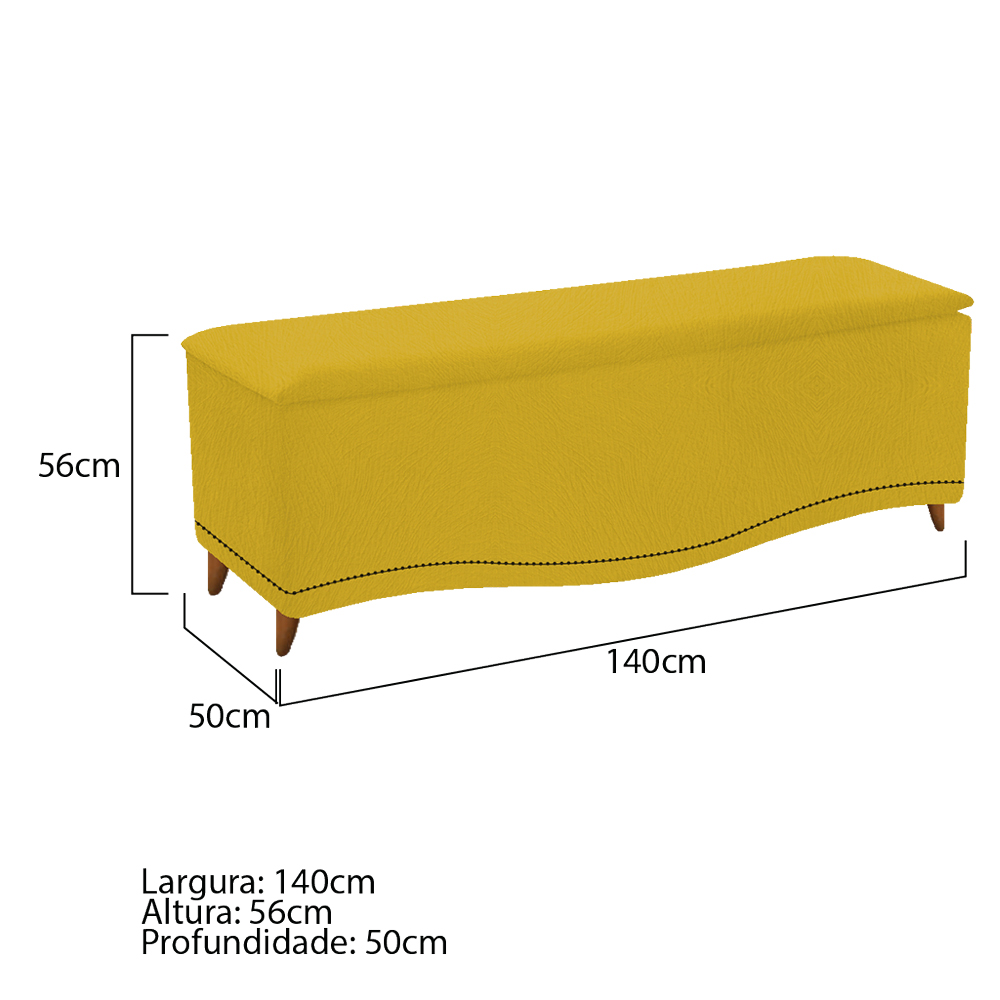 Kit Cabeceira e Calçadeira Yasmim 140 cm Casal Suede Amarelo - Amarena Móveis