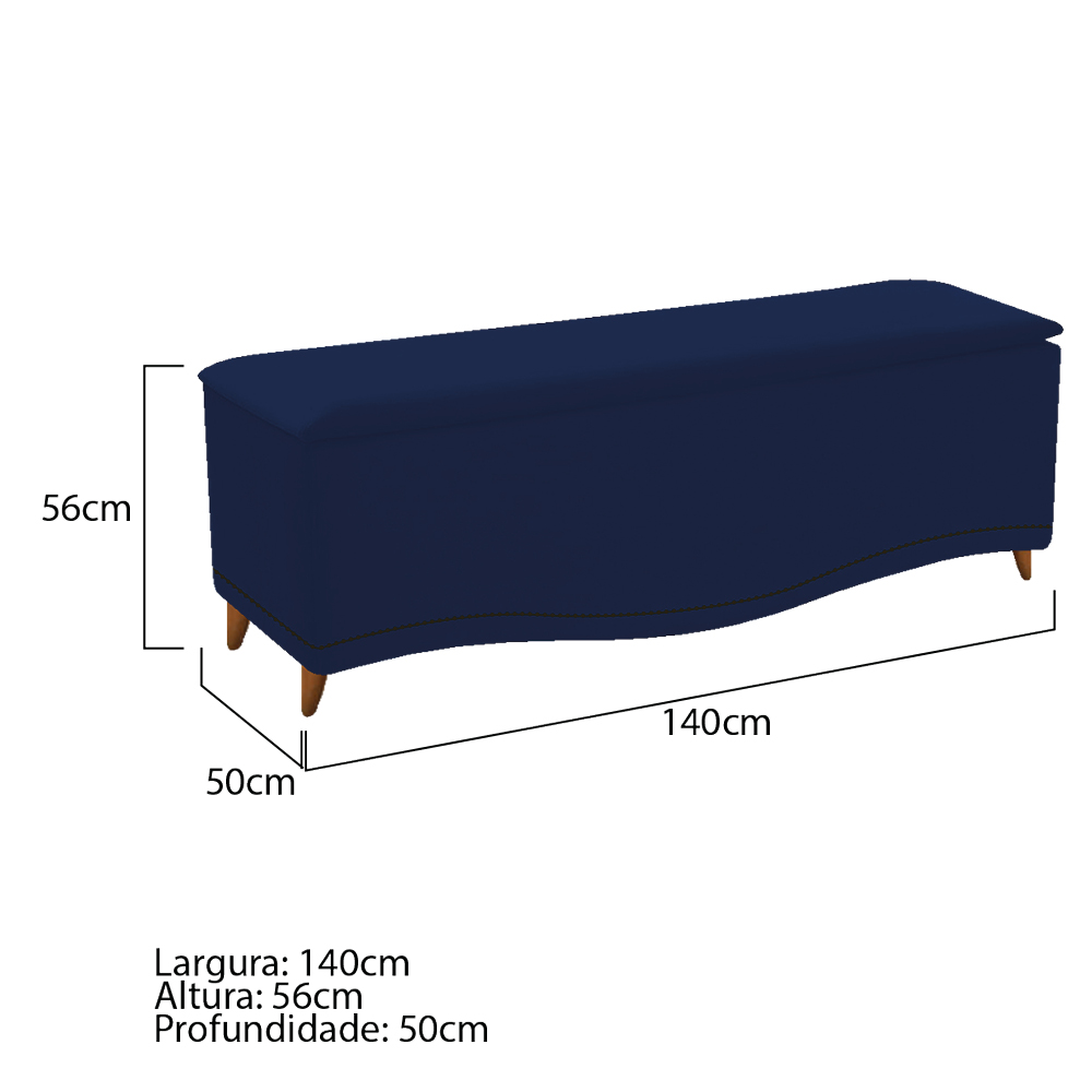 Kit Cabeceira e Calçadeira Yasmim 140 cm Casal Suede Azul Marinho - Amarena Móveis