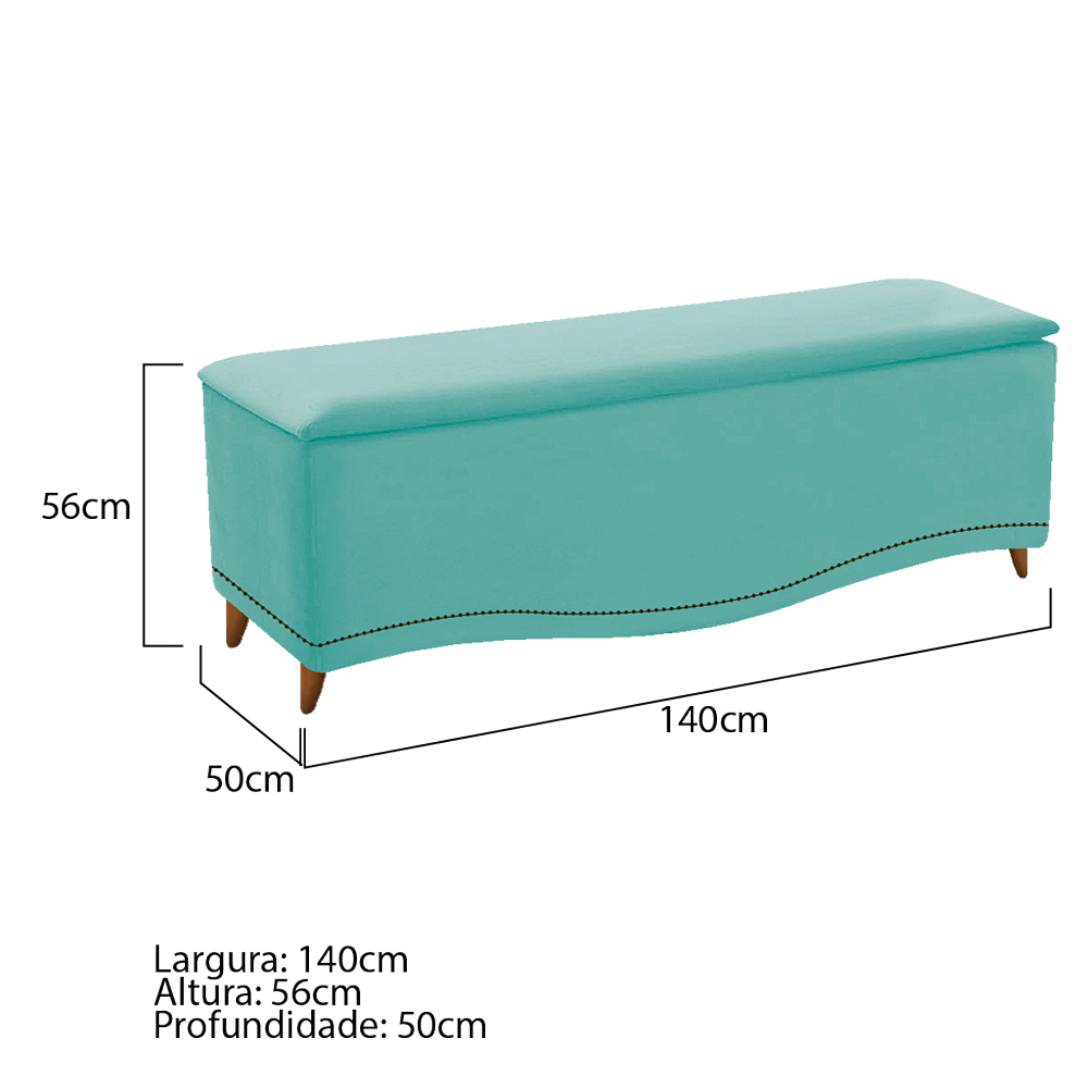 Kit Cabeceira e Calçadeira Yasmim 140 cm Casal Suede Azul Tiffany - Amarena Móveis