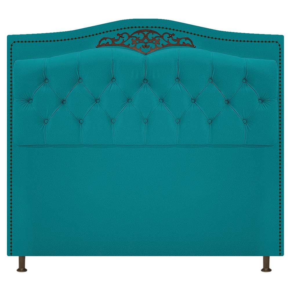 Kit Cabeceira e Calçadeira Yasmim 140 cm Casal Suede Azul Turquesa - Amarena Móveis