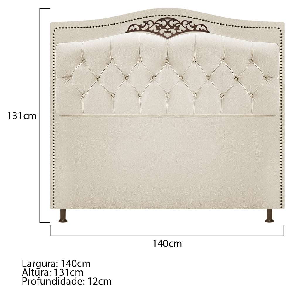 Kit Cabeceira e Calçadeira Yasmim 140 cm Casal Suede Bege - Amarena Móveis
