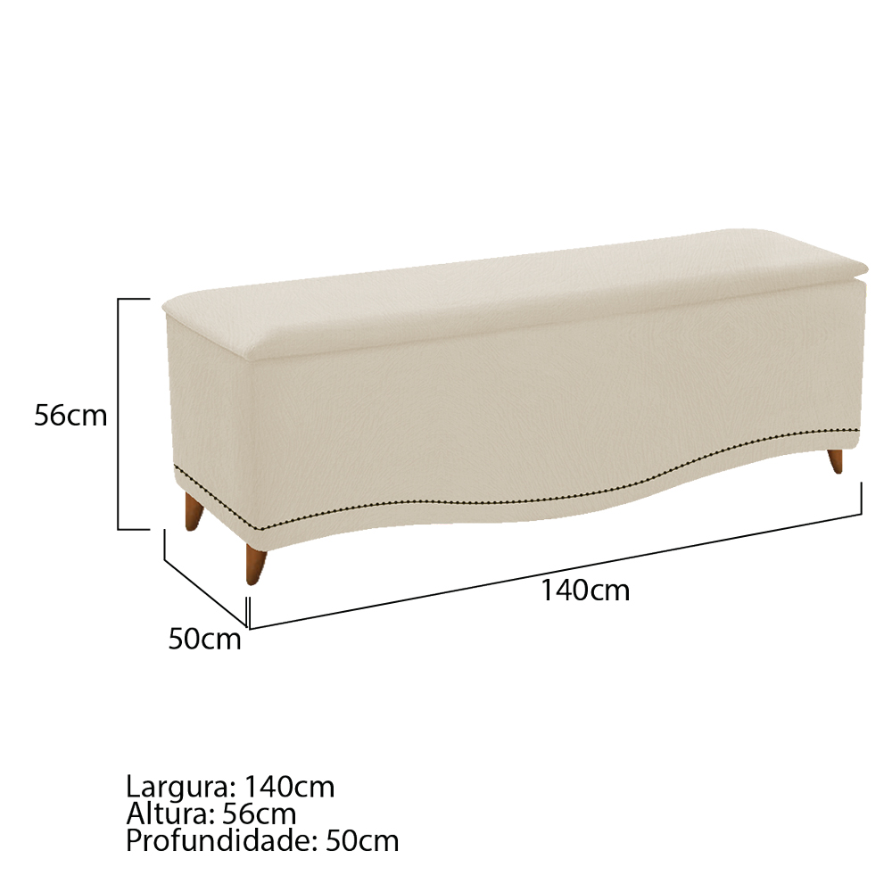 Kit Cabeceira e Calçadeira Yasmim 140 cm Casal Suede Bege - Amarena Móveis