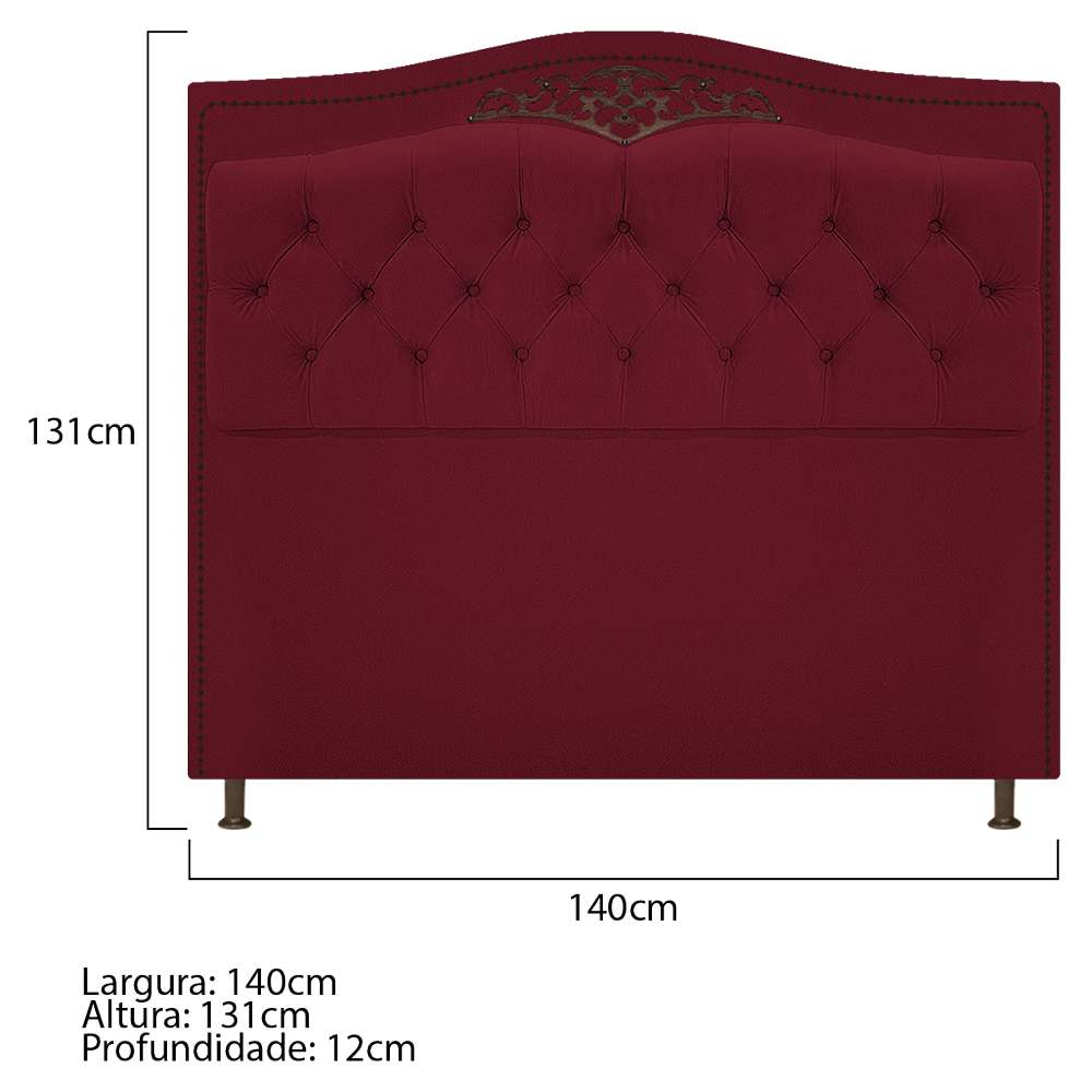 Kit Cabeceira e Calçadeira Yasmim 140 cm Casal Suede Bordô - Amarena Móveis