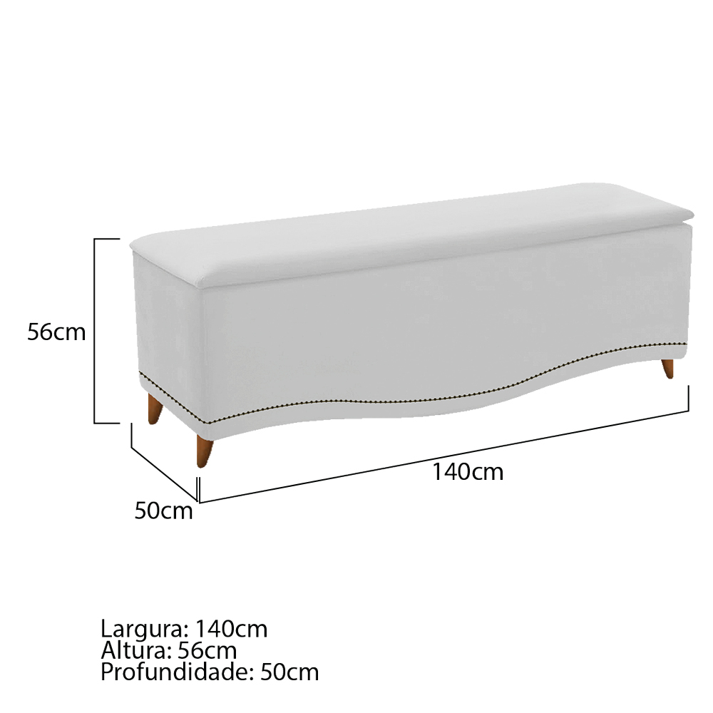 Kit Cabeceira e Calçadeira Yasmim 140 cm Casal Suede Branco - Amarena Móveis