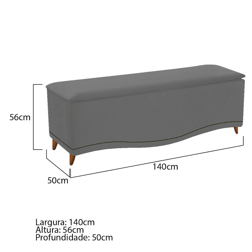 Kit Cabeceira e Calçadeira Yasmim 140 cm Casal Suede Cinza - Amarena Móveis