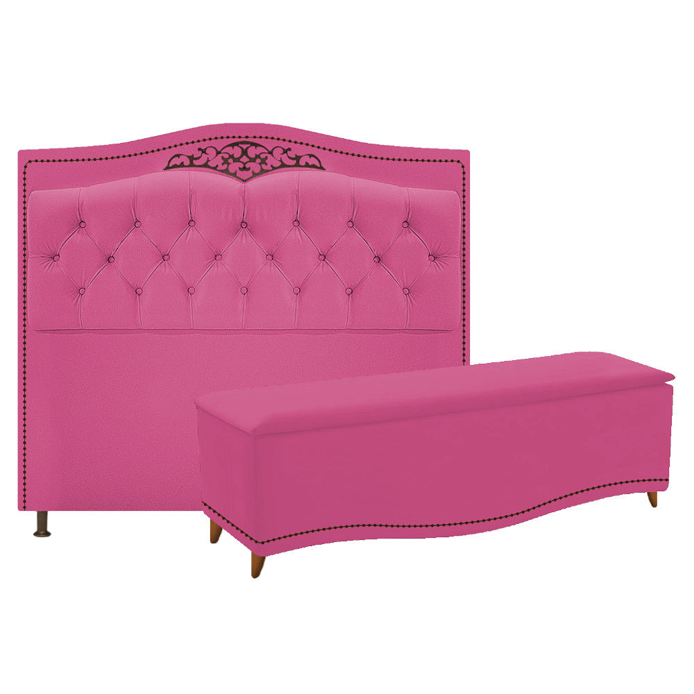 Kit Cabeceira e Calçadeira Yasmim 140 cm Casal Suede Pink - Amarena Móveis