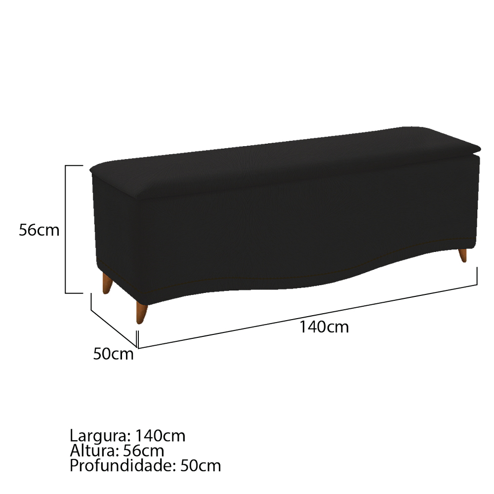 Kit Cabeceira e Calçadeira Yasmim 140 cm Casal Suede Preto - Amarena Móveis