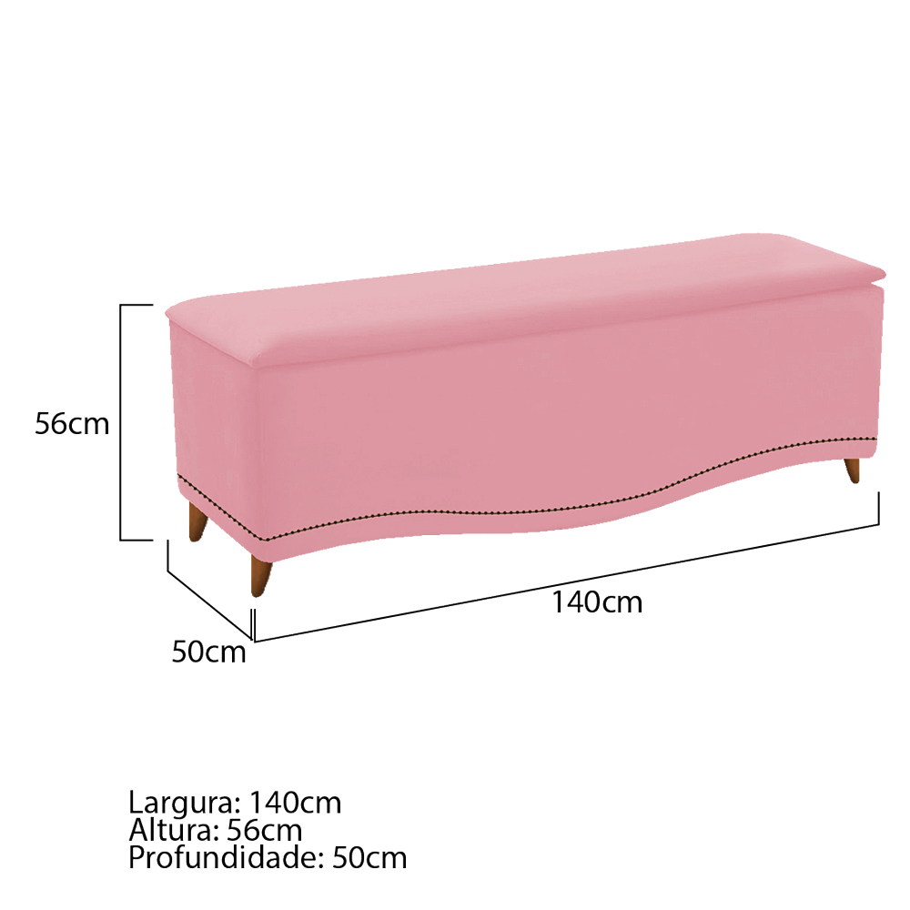 Kit Cabeceira e Calçadeira Yasmim 140 cm Casal Suede Rosa Bebê - Amarena Móveis