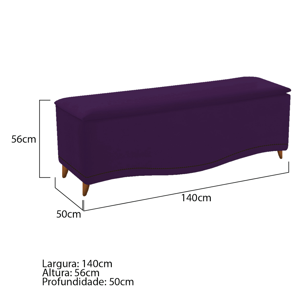 Kit Cabeceira e Calçadeira Yasmim 140 cm Casal Suede Roxo - Amarena Móveis