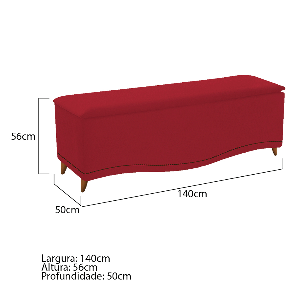 Kit Cabeceira e Calçadeira Yasmim 140 cm Casal Suede Vermelho - Amarena Móveis