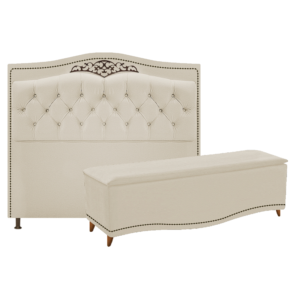 Kit Cabeceira e Calçadeira Yasmim 160 cm Queen Size Corano Bege - Amarena Móveis