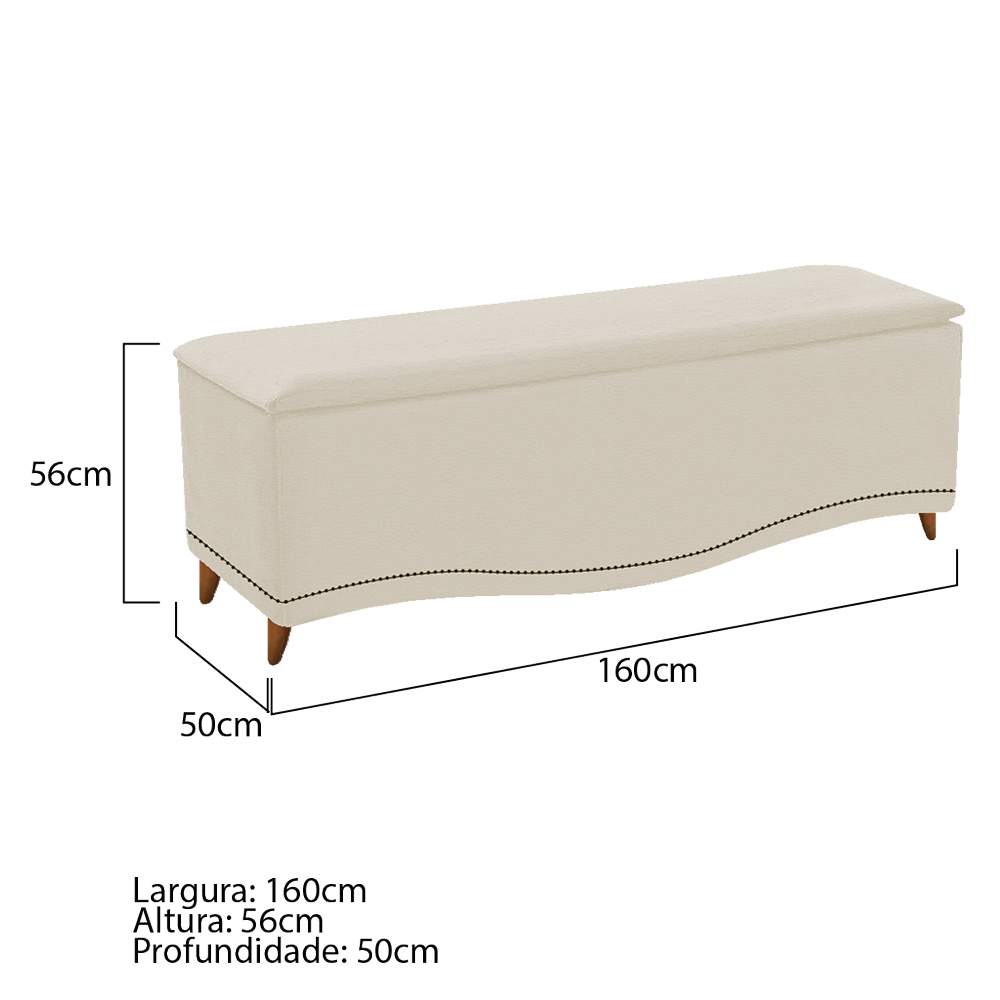 Kit Cabeceira e Calçadeira Yasmim 160 cm Queen Size Corano Bege - Amarena Móveis