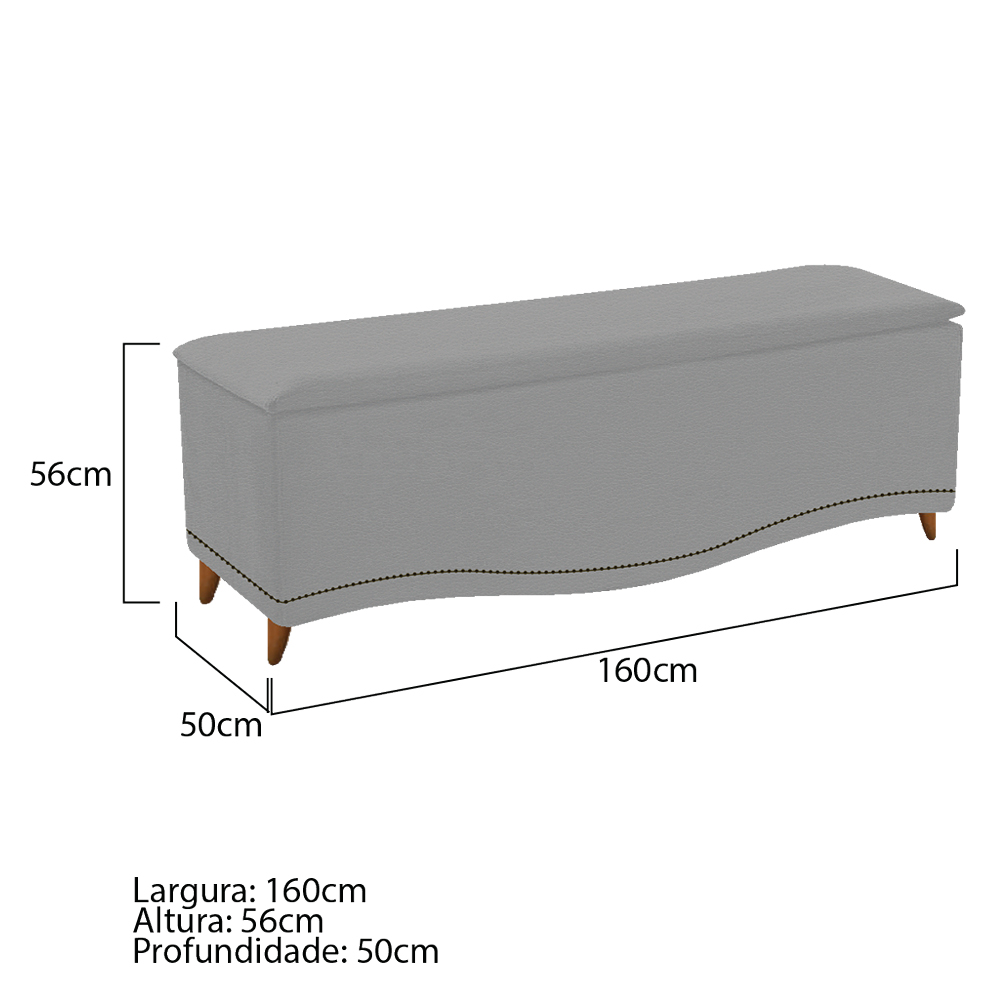 Kit Cabeceira e Calçadeira Yasmim 160 cm Queen Size Corano Cinza - Amarena Móveis