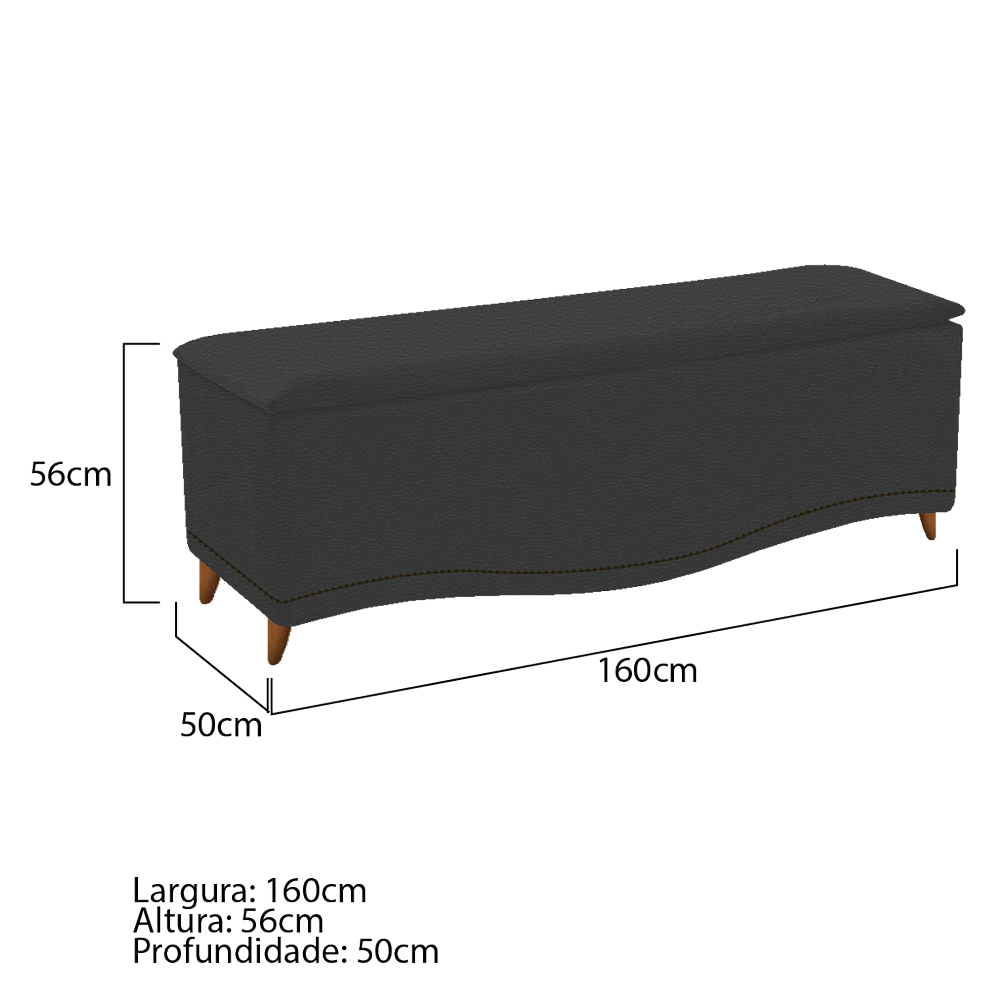 Kit Cabeceira e Calçadeira Yasmim 160 cm Queen Size Corano Preto - Amarena Móveis