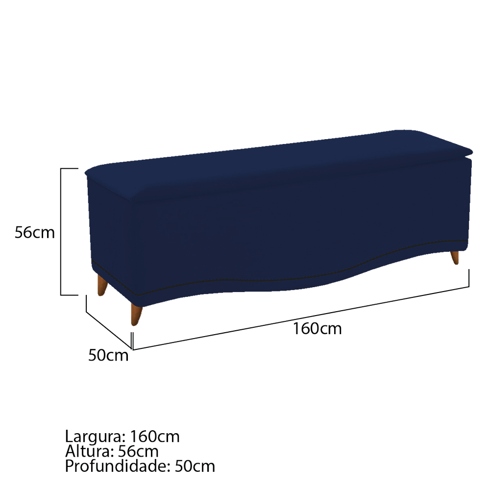 Kit Cabeceira e Calçadeira Yasmim 160 cm Queen Size Suede Azul Marinho - Amarena Móveis