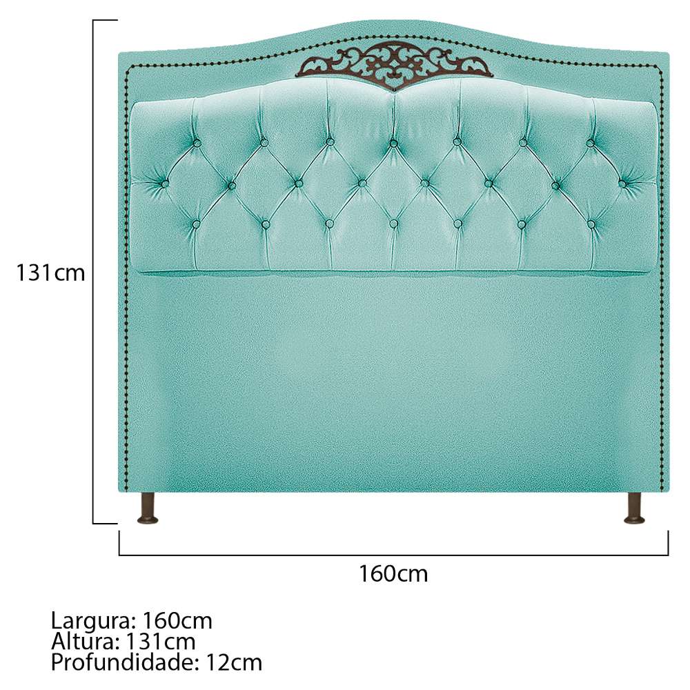 Kit Cabeceira e Calçadeira Yasmim 160 cm Queen Size Suede Azul Tiffany - Amarena Móveis