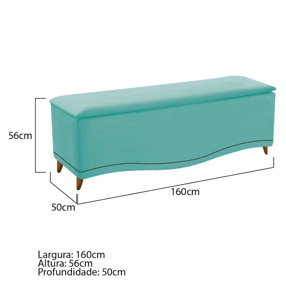 Kit Cabeceira e Calçadeira Yasmim 160 cm Queen Size Suede Azul Tiffany - Amarena Móveis