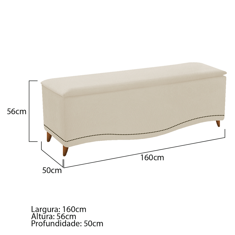 Kit Cabeceira e Calçadeira Yasmim 160 cm Queen Size Suede Bege - Amarena Móveis