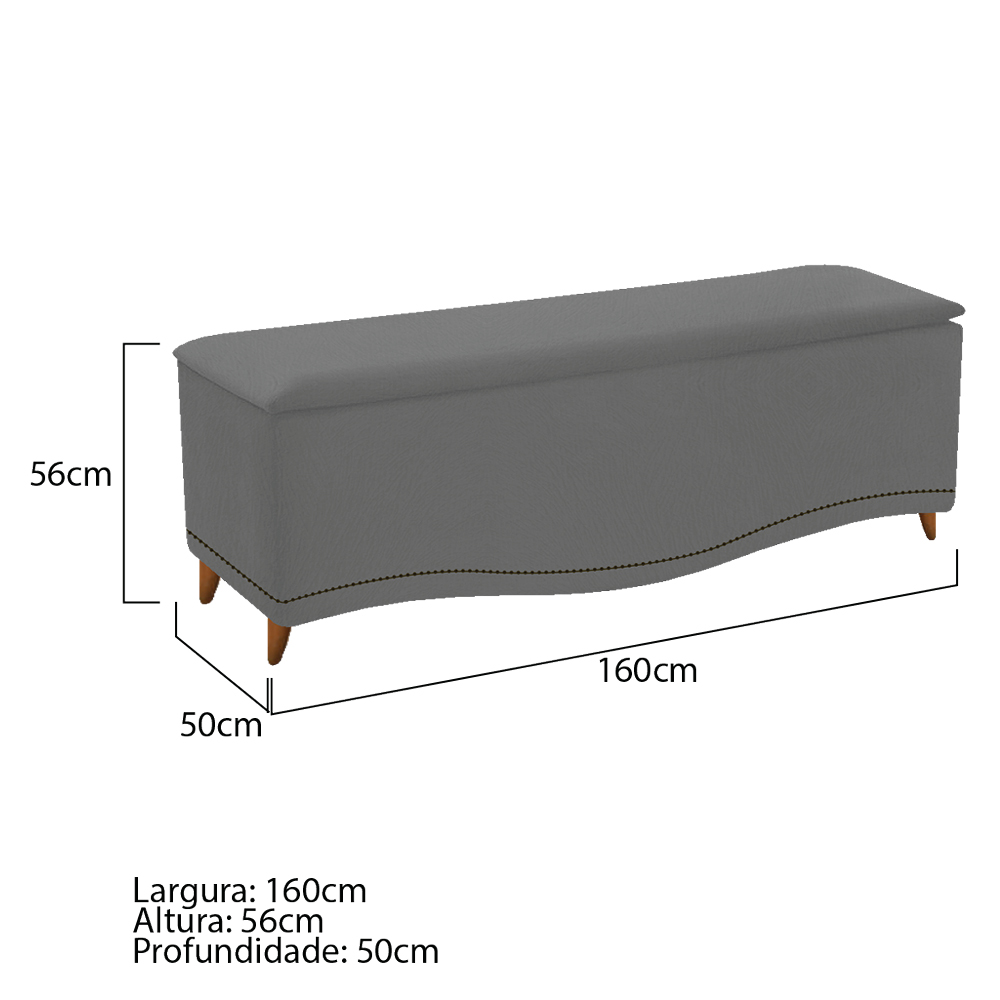 Kit Cabeceira e Calçadeira Yasmim 160 cm Queen Size Suede Cinza - Amarena Móveis