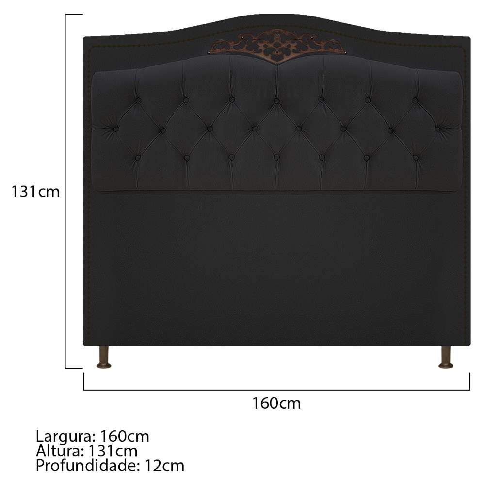 Kit Cabeceira e Calçadeira Yasmim 160 cm Queen Size Suede Preto - Amarena Móveis