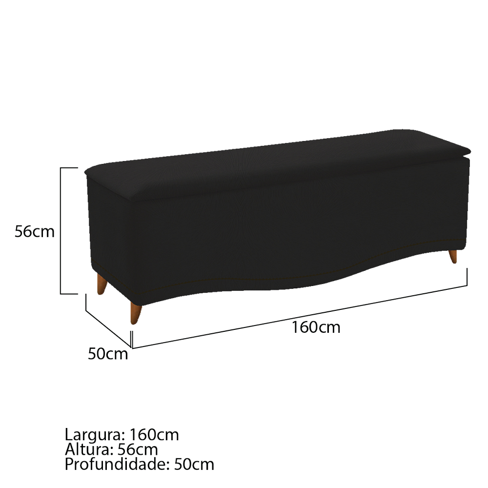 Kit Cabeceira e Calçadeira Yasmim 160 cm Queen Size Suede Preto - Amarena Móveis