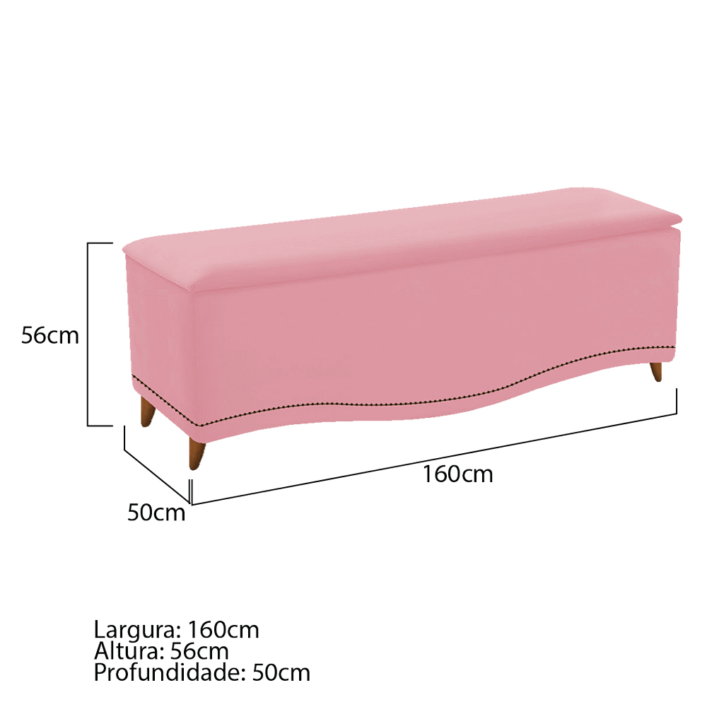 Kit Cabeceira e Calçadeira Yasmim 160 cm Queen Size Suede Rosa Bebê - Amarena Móveis