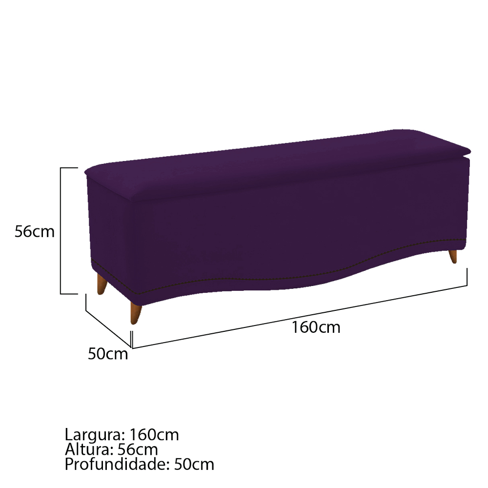 Kit Cabeceira e Calçadeira Yasmim 160 cm Queen Size Suede Roxo - Amarena Móveis